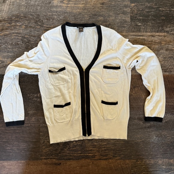 Ann Taylor | Women's Black White Cardigan | Four Pockets | Classic Minimalist XL - Picture 1 of 4